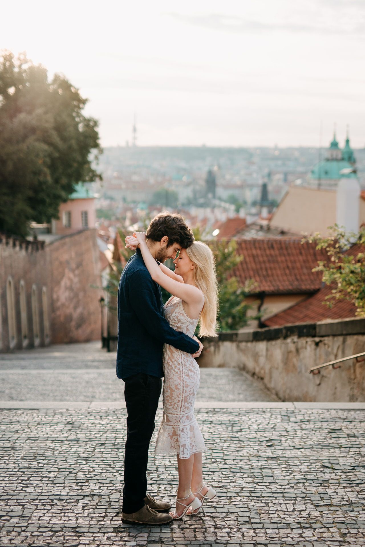 Sunrise engagement photoshoot at prague castle